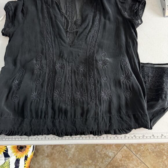 VTG Juicy Couture Y2K Silk Embroidered Sheer Top Size S/M Black Boho Whimsigoth - Picture 10 of 11